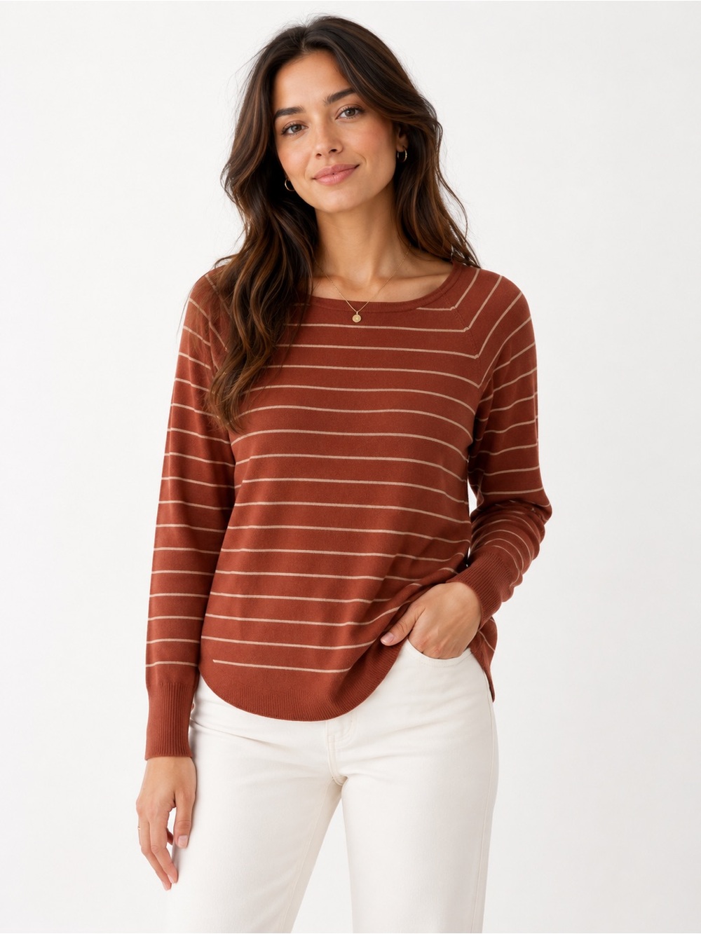 Pink Clover Rust and Cream Striped Sweater - 0589